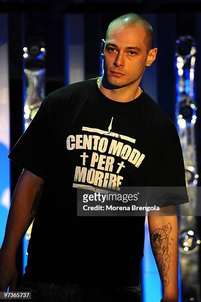 Fabri Fibra during the Italian tv show "Scalo 76" on May 15, 2008 in Milan, Italy.