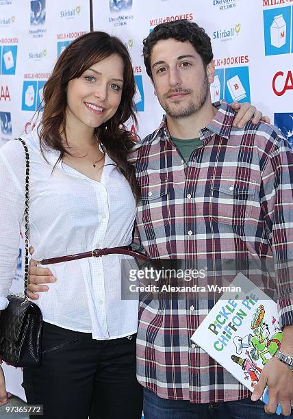 Jenny Mollen and Jason Biggs at The Milk And Bookies First Annual Story Time Celebration held at The Skirball Cultural Center on February 28, 2010 in...