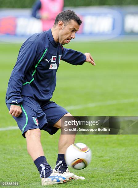 Fabio Quagliarella during an Italy national team training session at FIGC Centre at Coverciano at Coverciano on March 2, 2010 in Florence, Italy.
