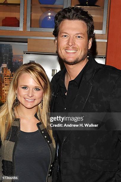 Musicians Miranda Lambert and Blake Shelton pose on-set at the 45th Annual Academy Of Country Music Awards Nominations at CBS Early Show Studio Plaza...