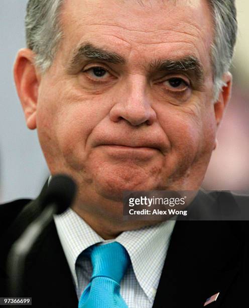 Secretary of Transportation Ray LaHood waits for the beginning of a hearing on the recall of Toyota before the Senate Commerce, Science and...
