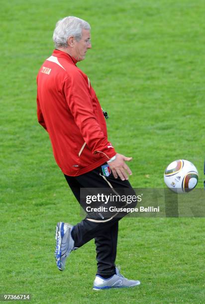 Italy national team coach Marcello Lippi during a training session at FIGC Centre at Coverciano at Coverciano on March 2, 2010 in Florence, Italy.