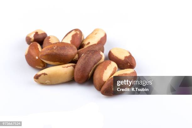 brazil nuts close-up isolated on white background - selenium stock pictures, royalty-free photos & images