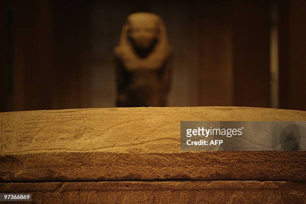 The Phoenician alphabet is inscribed on the cover of the sarcophagus of the Phoenician King Ahiram and displayed at the national museum of Beirut on...
