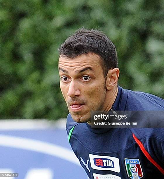 Fabio Quagliarella during an Italy national team training session at FIGC Centre at Coverciano at Coverciano on March 2, 2010 in Florence, Italy.