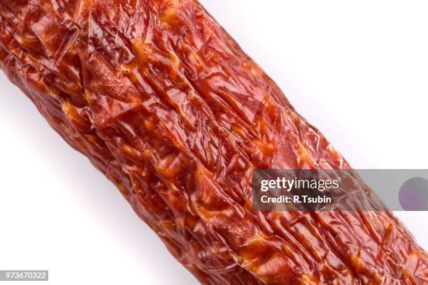 smoked sausage. top view. isolated on a white. - fat americans stock pictures, royalty-free photos & images