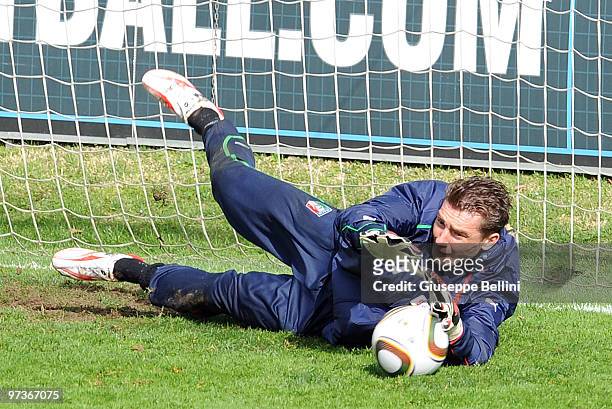 Morgan De Sanctis during an Italy national team training session at FIGC Centre at Coverciano at Coverciano on March 2, 2010 in Florence, Italy.