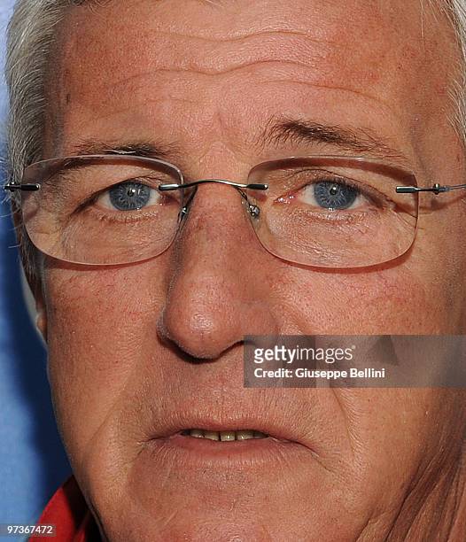 Italy national team coach Marcello Lippi answers questions during a press conference at FIGC Centre at Coverciano at Coverciano on March 2, 2010 in...