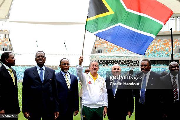 President Joseph Sepp Blatter, Deputy President of South Africa Kgalema Motlanthe, CAF President Issa Hayatou, Irvin Khoza at ICC during the 2010...