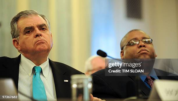 Transportation Secretary Ray LaHood and David Strickland, administrator of the National Highway Traffic Safety Administration wait to testify before...