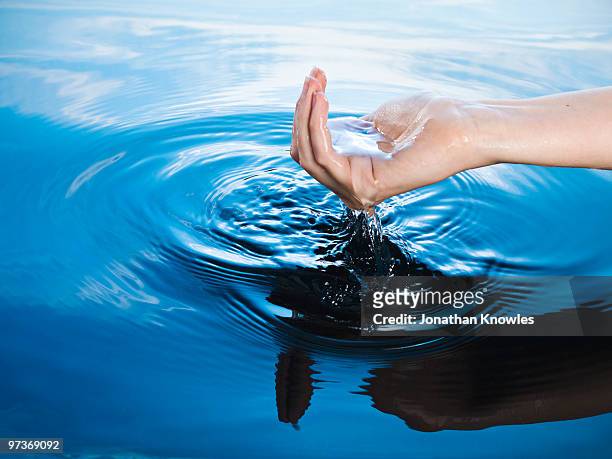 hand cupping water - testing the water engelse uitdrukking stockfoto's en -beelden