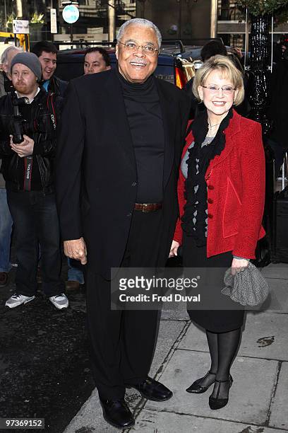 James Earl Jones and his wife Cecilia Hart attend the Laurence Olivier Awards nominee's luncheon at Haymarket Hotel on March 2, 2010 in London,...