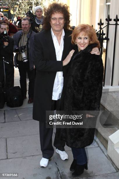 Brian May and Anita Dobson attend the Laurence Olivier Awards nominees luncheon at Haymarket Hotel on March 2, 2010 in London, England.