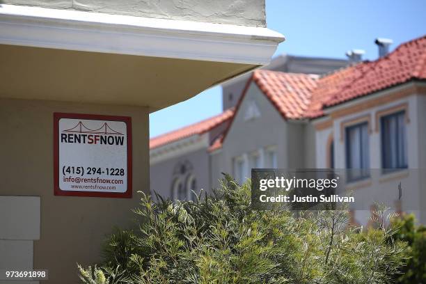 Rental vacancy sign is posted in front of an apartment on June 13, 2018 in San Francisco, California. According to a new survey by the National Low...