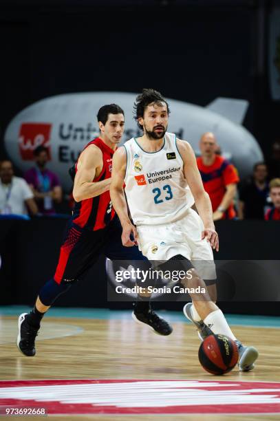 Sergio Llull, #23 guard of Real Madrid during the Liga Endesa game between Real Madrid and Kirolbet Baskonia at Wizink Center on June 13, 2018 in...