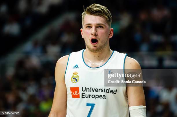 Luka Doncic, #7 guard of Real Madrid during the Liga Endesa game between Real Madrid and Kirolbet Baskonia at Wizink Center on June 13, 2018 in...
