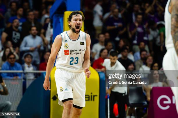 Sergio Llull, #23 guard of Real Madrid during the Liga Endesa game between Real Madrid and Kirolbet Baskonia at Wizink Center on June 13, 2018 in...