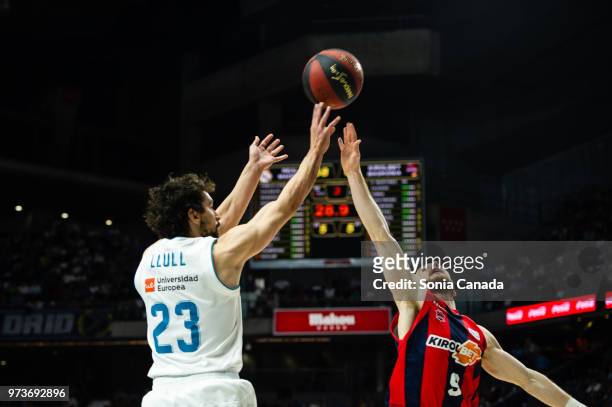Sergio Llull, #23 guard of Real Madrid during the Liga Endesa game between Real Madrid and Kirolbet Baskonia at Wizink Center on June 13, 2018 in...