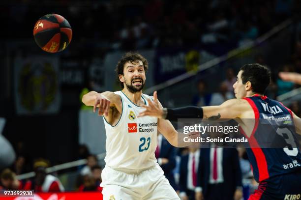 Sergio Llull, #23 guard of Real Madrid during the Liga Endesa game between Real Madrid and Kirolbet Baskonia at Wizink Center on June 13, 2018 in...