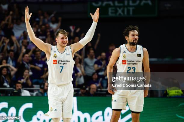 Luka Doncic, #7 guard of Real Madrid during the Liga Endesa game between Real Madrid and Kirolbet Baskonia at Wizink Center on June 13, 2018 in...