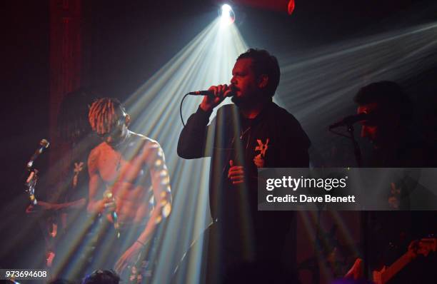 Young Lazarus and Jamie Reynolds of YOTA perform in concert at XOYO on June 13, 2018 in London, England.