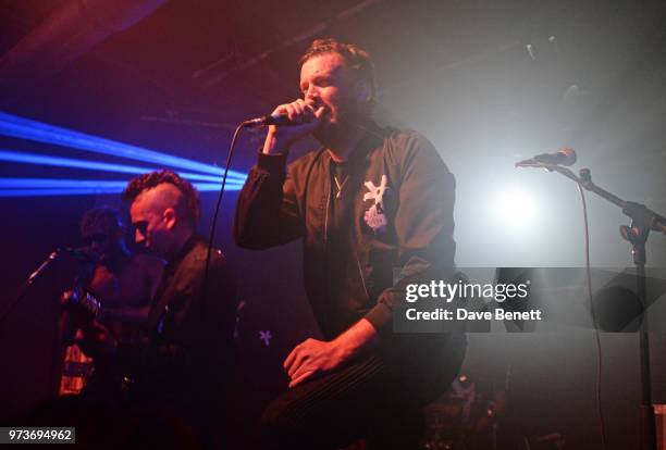 Young Lazarus, Jeff Wootton and Jamie Reynolds of YOTA perform in concert at XOYO on June 13, 2018 in London, England.