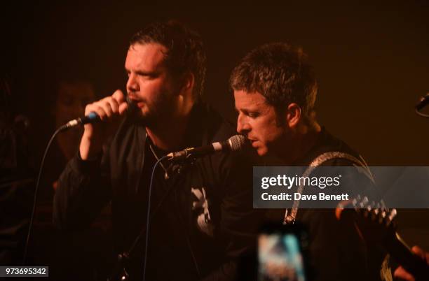 Noel Gallagher performs with Jamie Reynolds of YOTA at XOYO on June 13, 2018 in London, England.