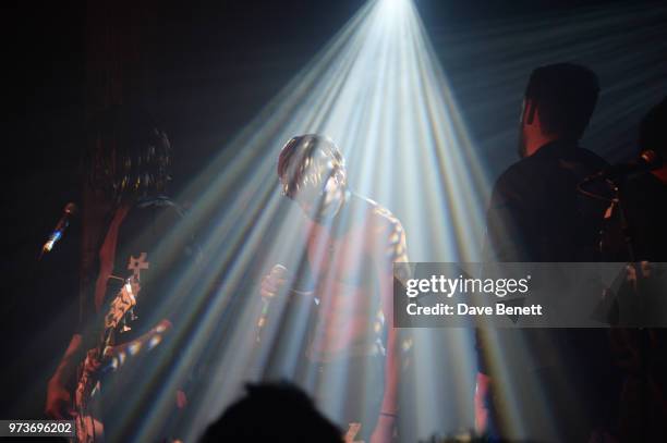 Seye Adelekan, Young Lazarus and Jamie Reynolds of YOTA perform in concert at XOYO on June 13, 2018 in London, England.