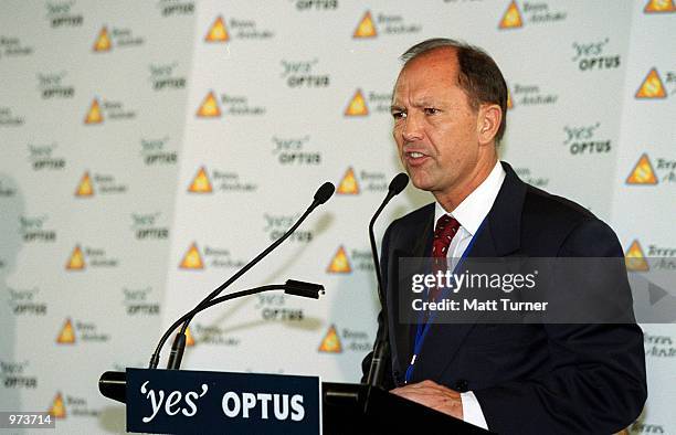 Chris Anderson Chief Executive of Cable and Wireless Optus speaks during the press conference to announce the new Captain and Coach of Davis Cup and...