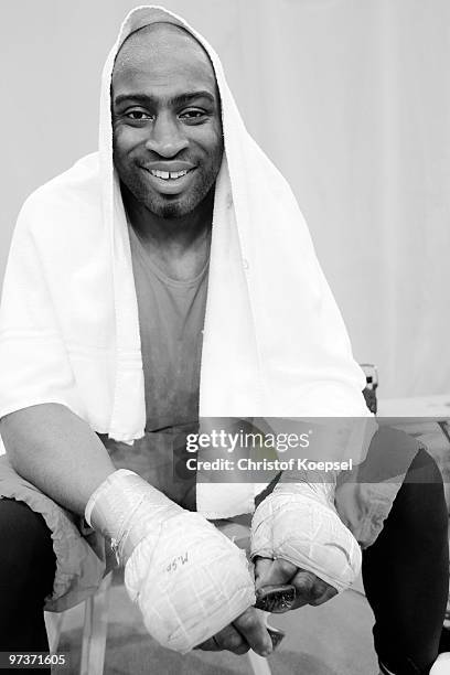 Boxer Michael Sprott attends a training session of Wladimir Klitschko at the Stanglwirt on March 2, 2010 in Going, Austria.