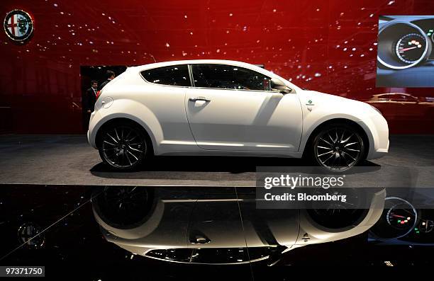 An Alfa Romeo Mito automobile is seen on the first press day of the Geneva International Motor Show in Geneva, Switzerland, on Tuesday, March 2,...