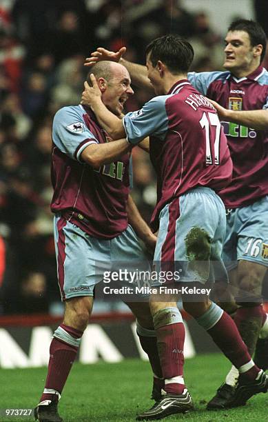 Steve Stone of Villa celebrates scoring with team mate Lee Hendrie during the match between Aston Villa v Middlesbrough in the FA Carling Premiership...