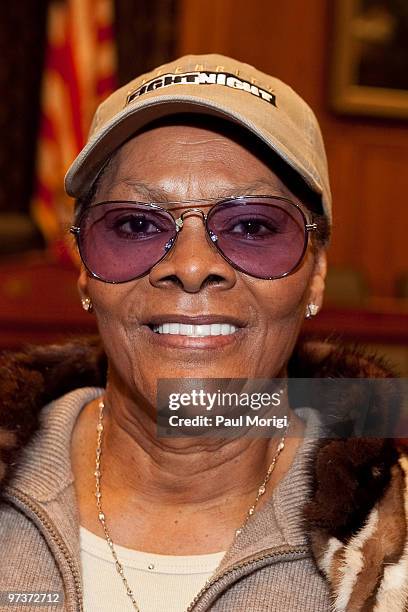 Grammy award-winning recording artist Dionne Warwick attends the musicFIRST Coalition's 2010 campaign launch at the Rayburn House Office Building on...