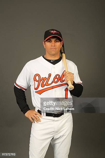 Brian Roberts of the Baltimore Orioles poses for a photo during Spring Training Media Photo Day at Ed Smith Stadium on February 27, 2010 in Sarasota,...