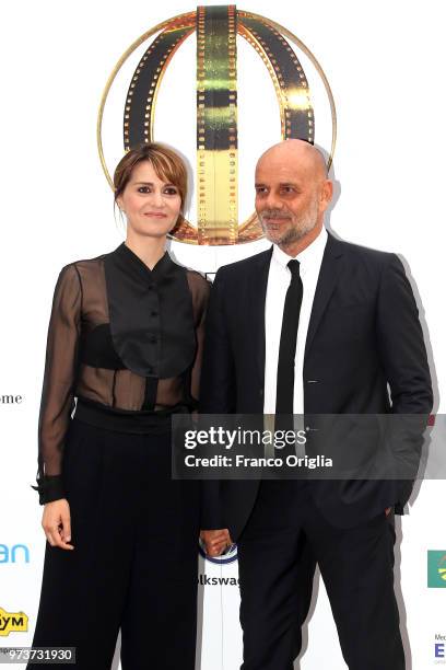 Paola Cortellesi and Riccardo Milani attend Globi D'Oro awards ceremony at the Academie de France Villa Medici on June 13, 2018 in Rome, Italy.