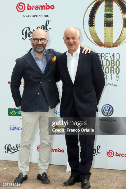 Donato Carrisi and Toni Servillo attend Globi D'Oro awards ceremony at the Academie de France Villa Medici on June 13, 2018 in Rome, Italy.