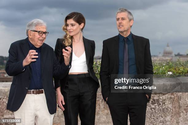 Paolo Taviani, Vittoria Puccini and Fabrizio Lucci attend Globi D'Oro awards ceremony at the Academie de France Villa Medici on June 13, 2018 in...