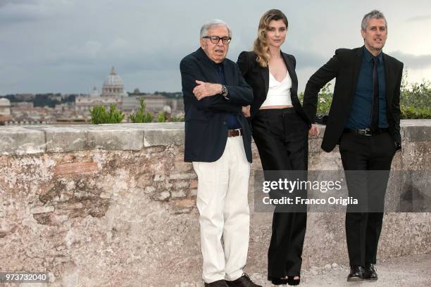 Paolo Taviani, Vittoria Puccini and Fabrizio Lucci attend Globi D'Oro awards ceremony at the Academie de France Villa Medici on June 13, 2018 in...