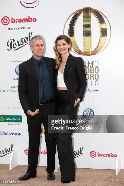 Vittoria Puccini and Fabrizio Lucci attend Globi D'Oro awards ceremony at the Academie de France Villa Medici on June 13, 2018 in Rome, Italy.
