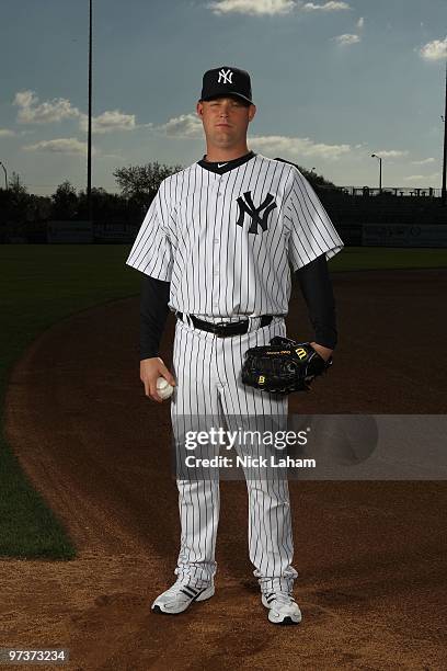 Chad Gaudin of the New York Yankees poses for a photo during Spring Training Media Photo Day at George M. Steinbrenner Field on February 25, 2010 in...