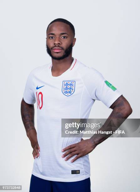 Raheem Sterling of England poses for a portrait during the official FIFA World Cup 2018 portrait session at on June 13, 2018 in Saint Petersburg,...