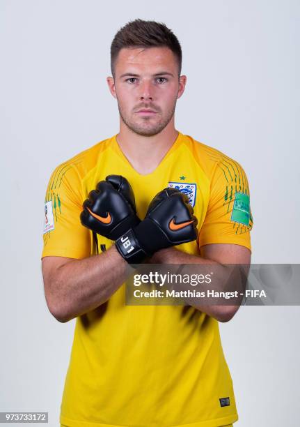 Goalkeeper Jack Butland of England poses for a portrait during the official FIFA World Cup 2018 portrait session at on June 13, 2018 in Saint...