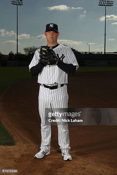 Chad Gaudin of the New York Yankees poses for a photo during Spring Training Media Photo Day at George M. Steinbrenner Field on February 25, 2010 in...