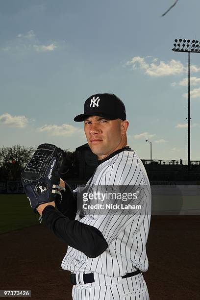 Alfredo Aceves of the New York Yankees poses for a photo during Spring Training Media Photo Day at George M. Steinbrenner Field on February 25, 2010...
