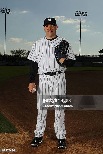 Alfredo Aceves of the New York Yankees poses for a photo during Spring Training Media Photo Day at George M. Steinbrenner Field on February 25, 2010...