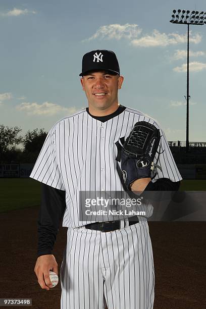 Alfredo Aceves of the New York Yankees poses for a photo during Spring Training Media Photo Day at George M. Steinbrenner Field on February 25, 2010...