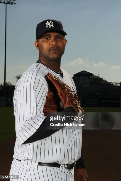 Sabathia of the New York Yankees poses for a photo during Spring Training Media Photo Day at George M. Steinbrenner Field on February 25, 2010 in...