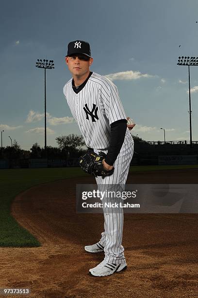 Chad Gaudin of the New York Yankees poses for a photo during Spring Training Media Photo Day at George M. Steinbrenner Field on February 25, 2010 in...