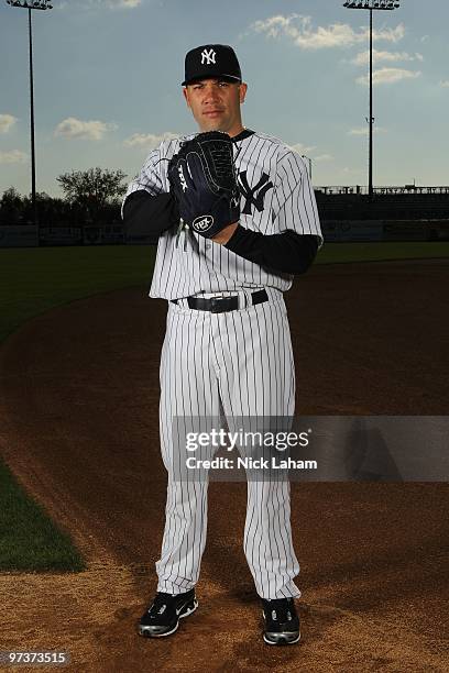 Alfredo Aceves of the New York Yankees poses for a photo during Spring Training Media Photo Day at George M. Steinbrenner Field on February 25, 2010...