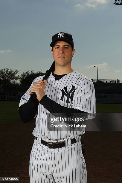 Mark Teixeira of the New York Yankees poses for a photo during Spring Training Media Photo Day at George M. Steinbrenner Field on February 25, 2010...